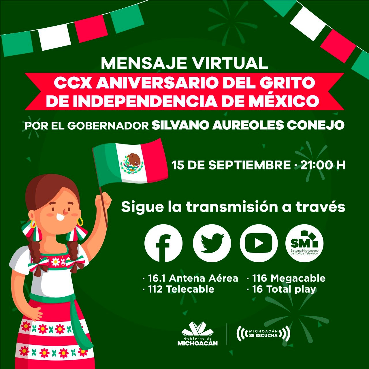 Encabezará Gobernador Grito virtual por la Independencia de México.