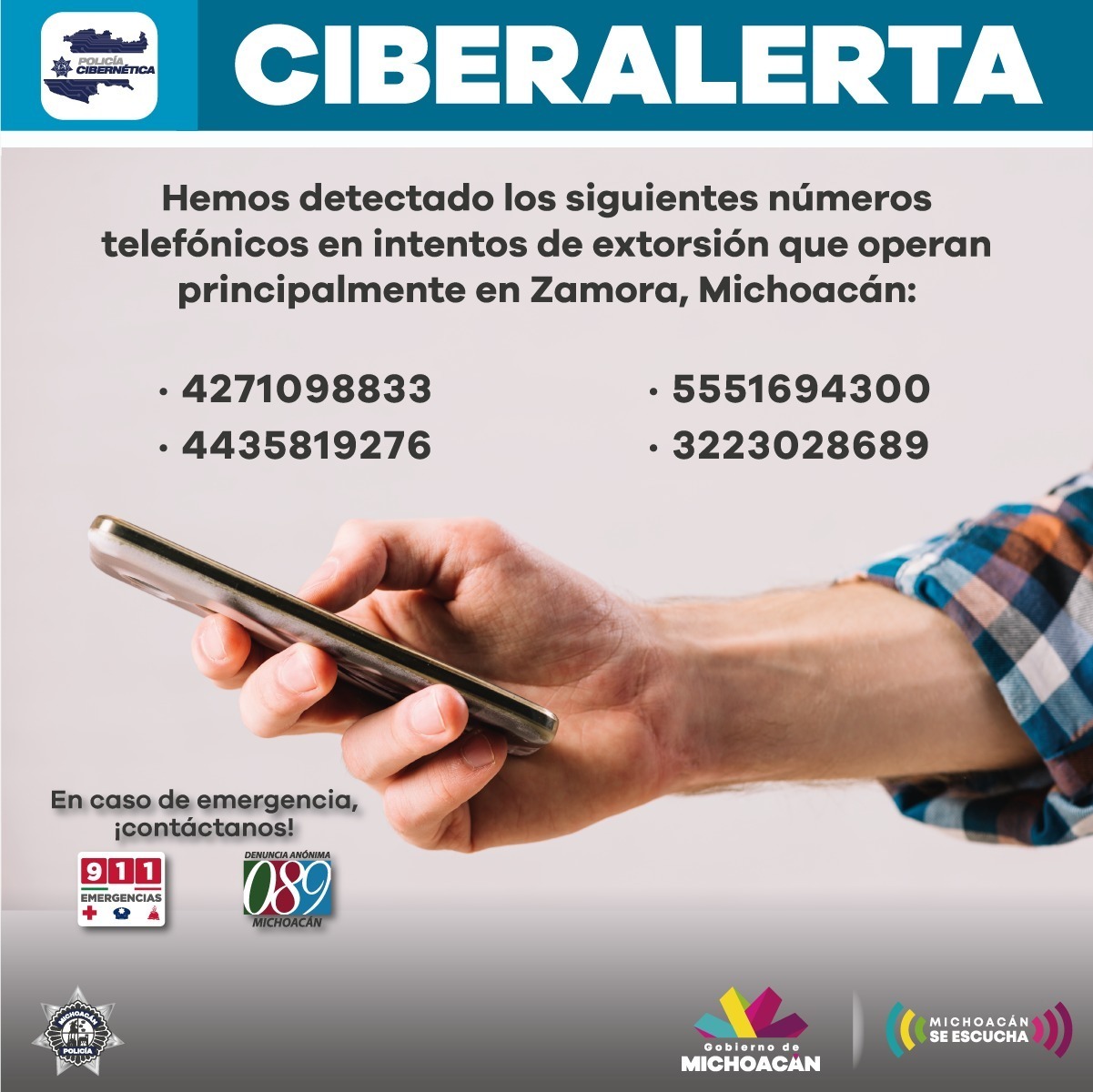 Emite SSP recomendaciones para evitar ser víctima de extorsión telefónica, en región Zamora.