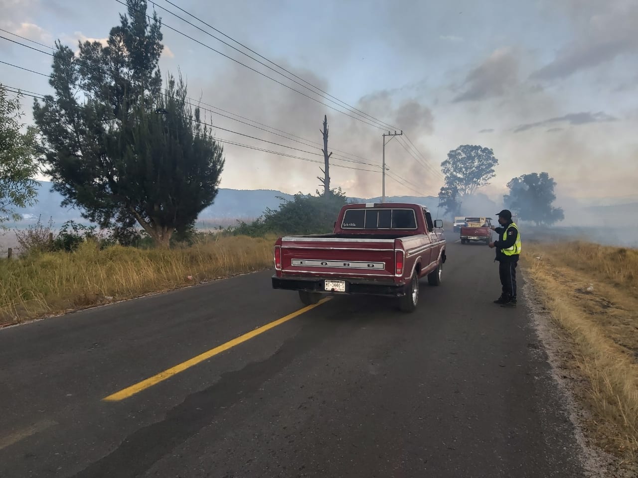 Se registra fuerte incendio de pastizal en carretera a San Pedro Jacuaro.