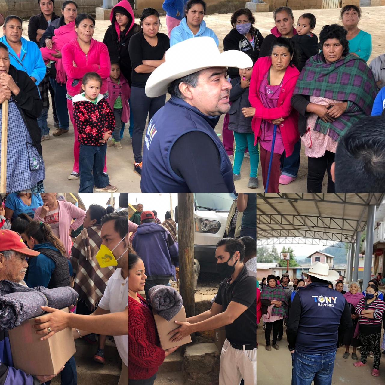 Tony Martínez entrega cobijas y despensas en Hidalgo