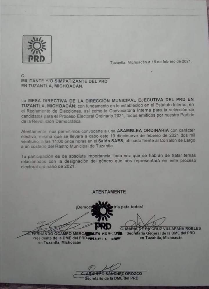 Militantes y consejo municipal del PRD protestan por violencia de género del dirigente municipal en Tuzantla