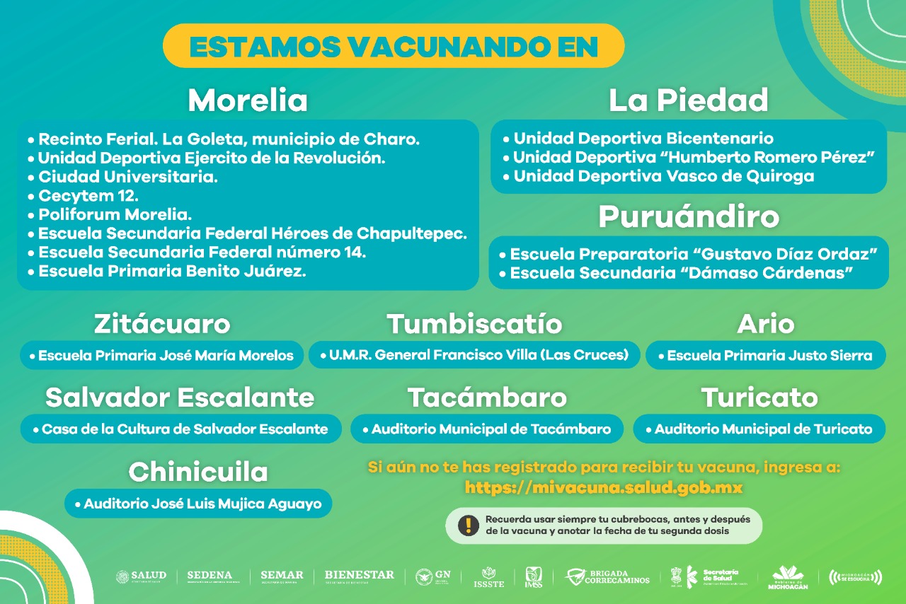 Arranca vacunación anti COVID-19, para adultos mayores en 7 municipios más