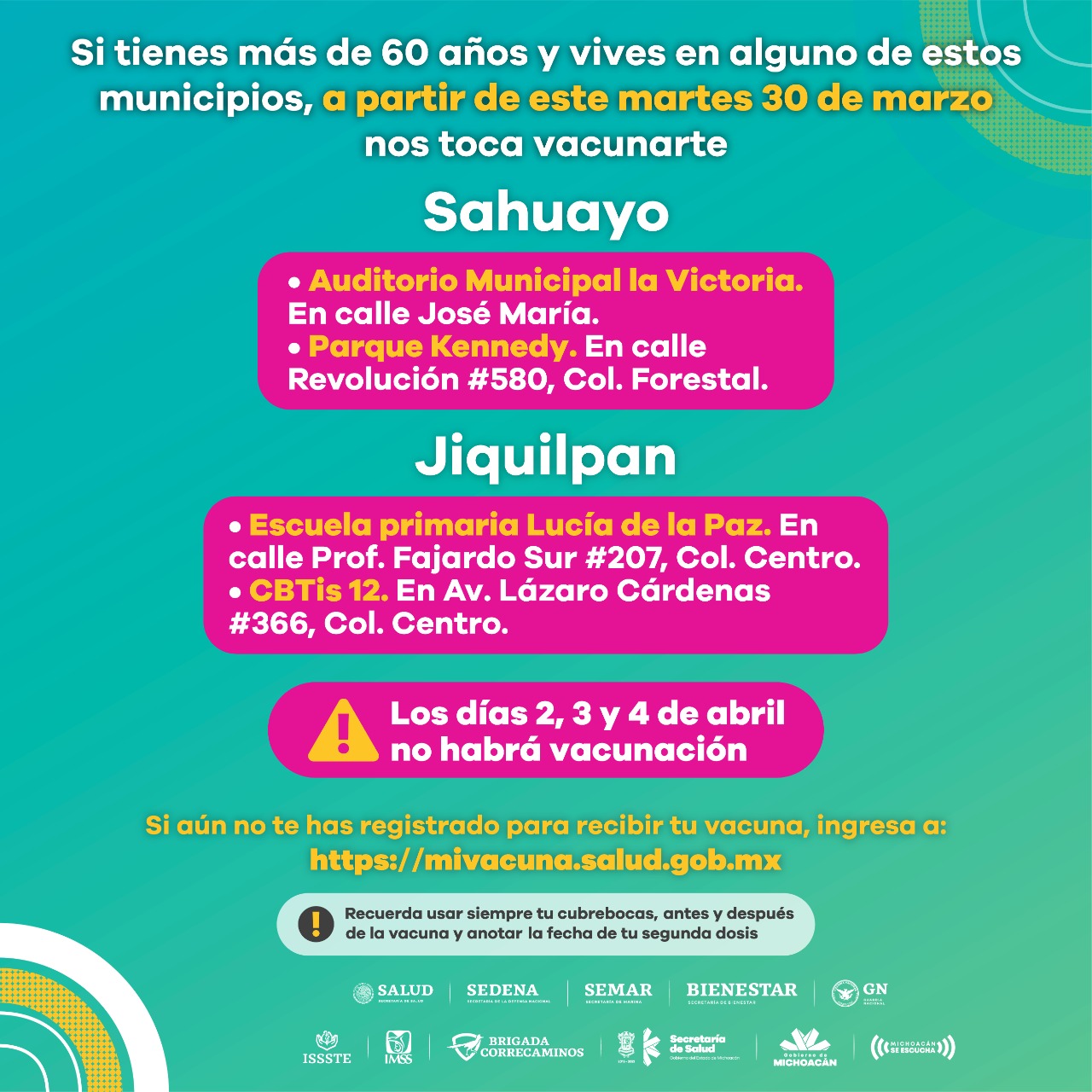 Inicia vacunación contra COVID-19 en 27 municipios este martes