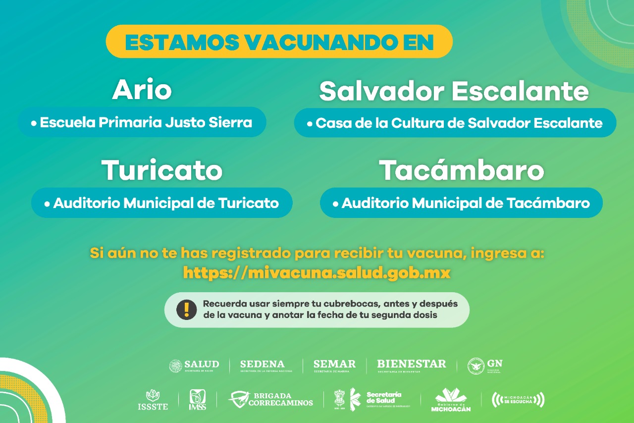 Vacunación anti COVID-19, activa en 4 municipios este domingo