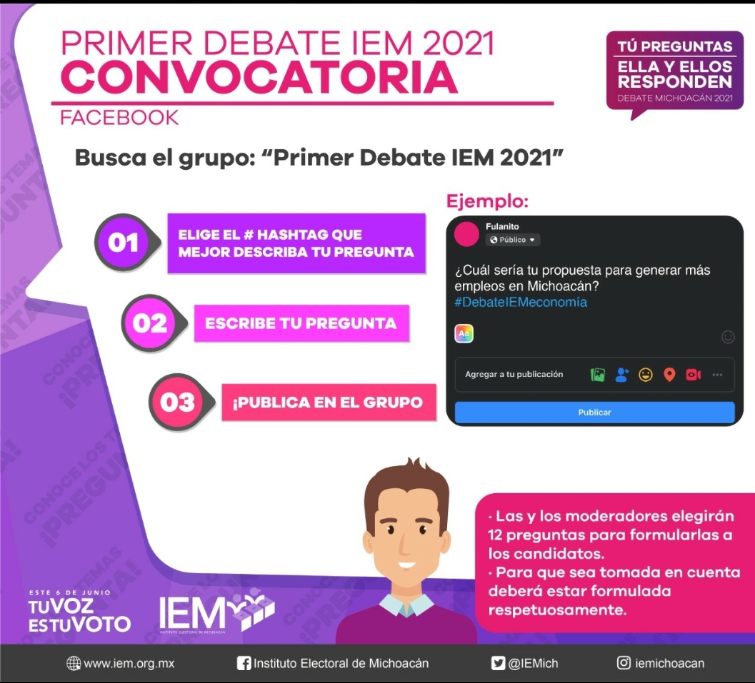 CONVOCA IEM A LA CIUDADANÍA MICHOACANA A PARTICIPAR EN EL PRIMER DEBATE A LA GUBERNATURA DEL ESTADO