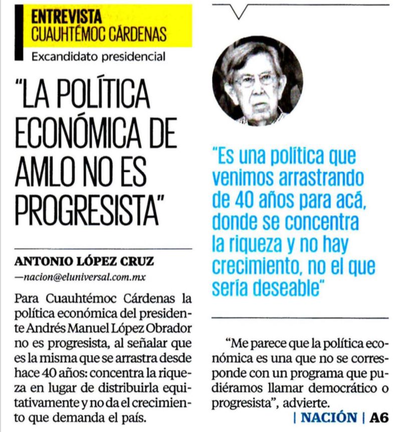Cuauhtémoc Cárdenas: Política económica de AMLO, ni democrática ni progresista