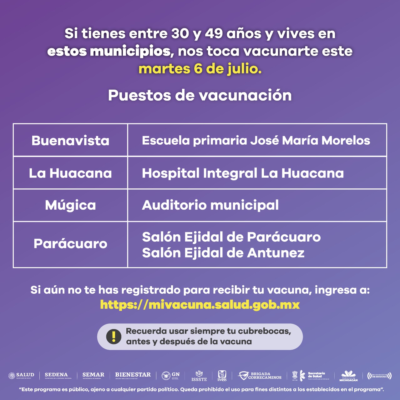 Este martes inicia vacunación a población de 30 a 39 años, en 7 municipios