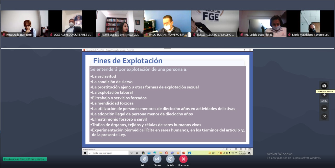 Se capacita FGE en materia de atención a delitos de Trata de Personas