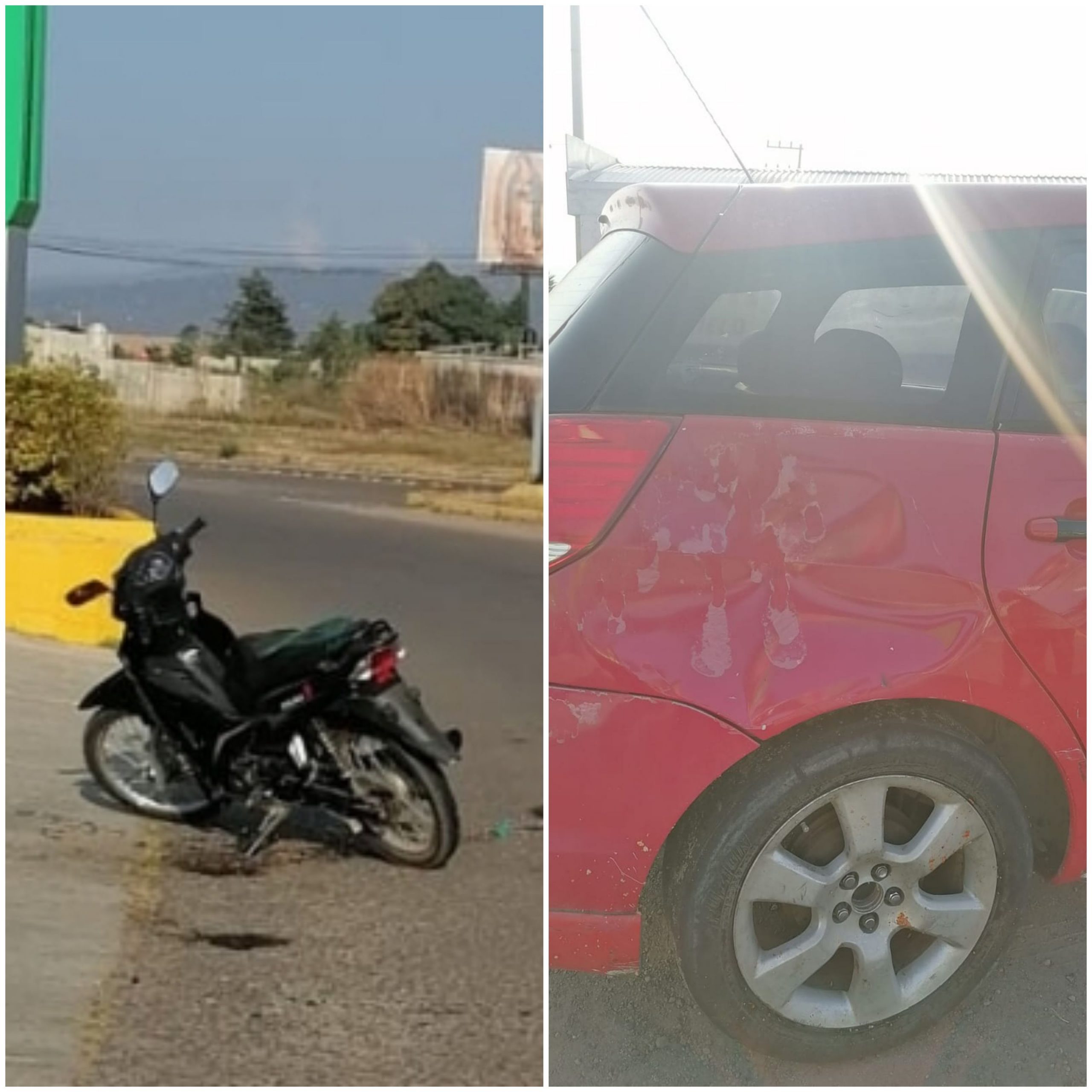 Daños materiales al sufrir accidente una moto y un automóvil en el Libramiento Norte de Cd. Hidalgo.