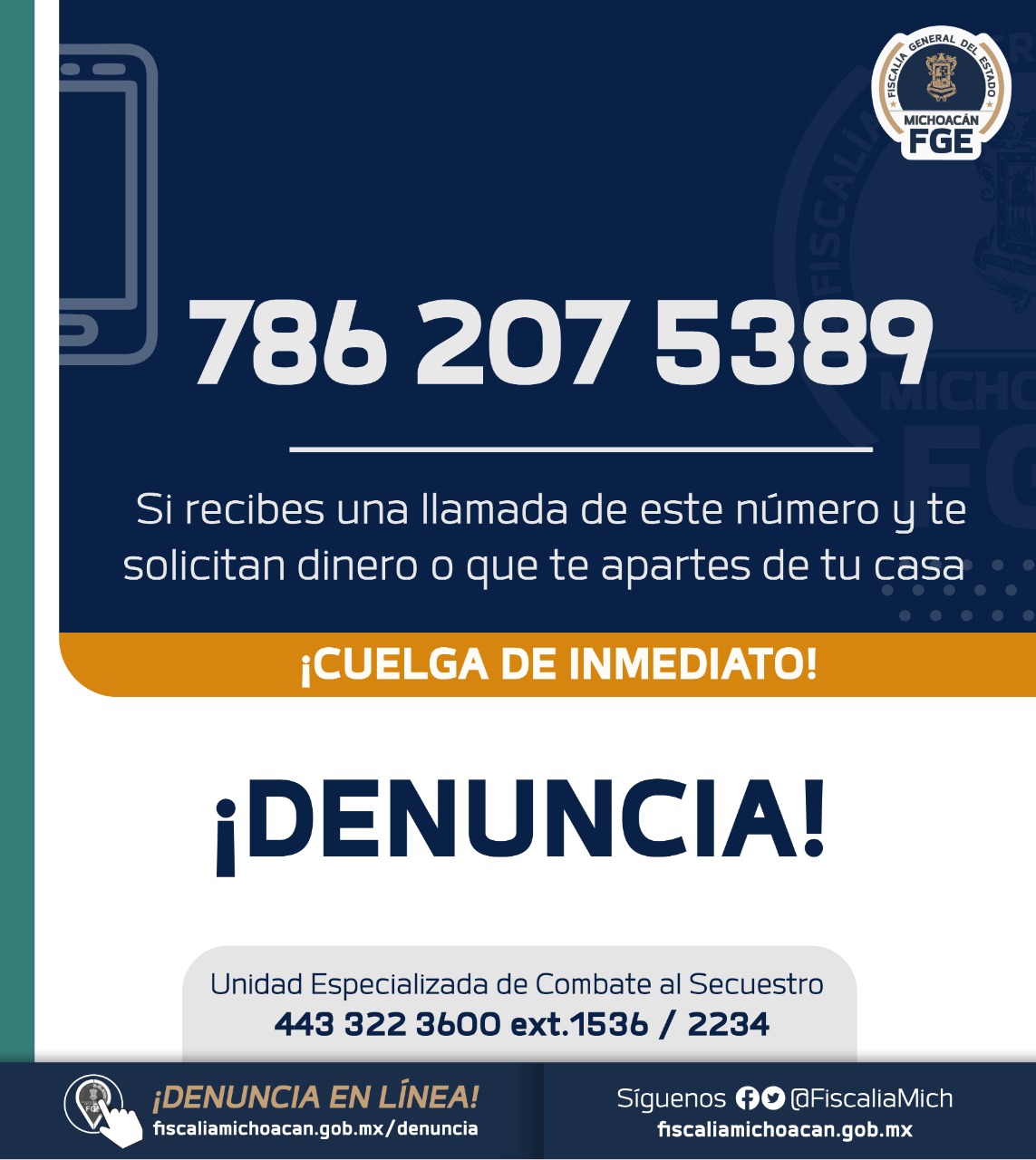 Localiza Fiscalía General a una adolescente víctima de extorsión virtual en Irimbo