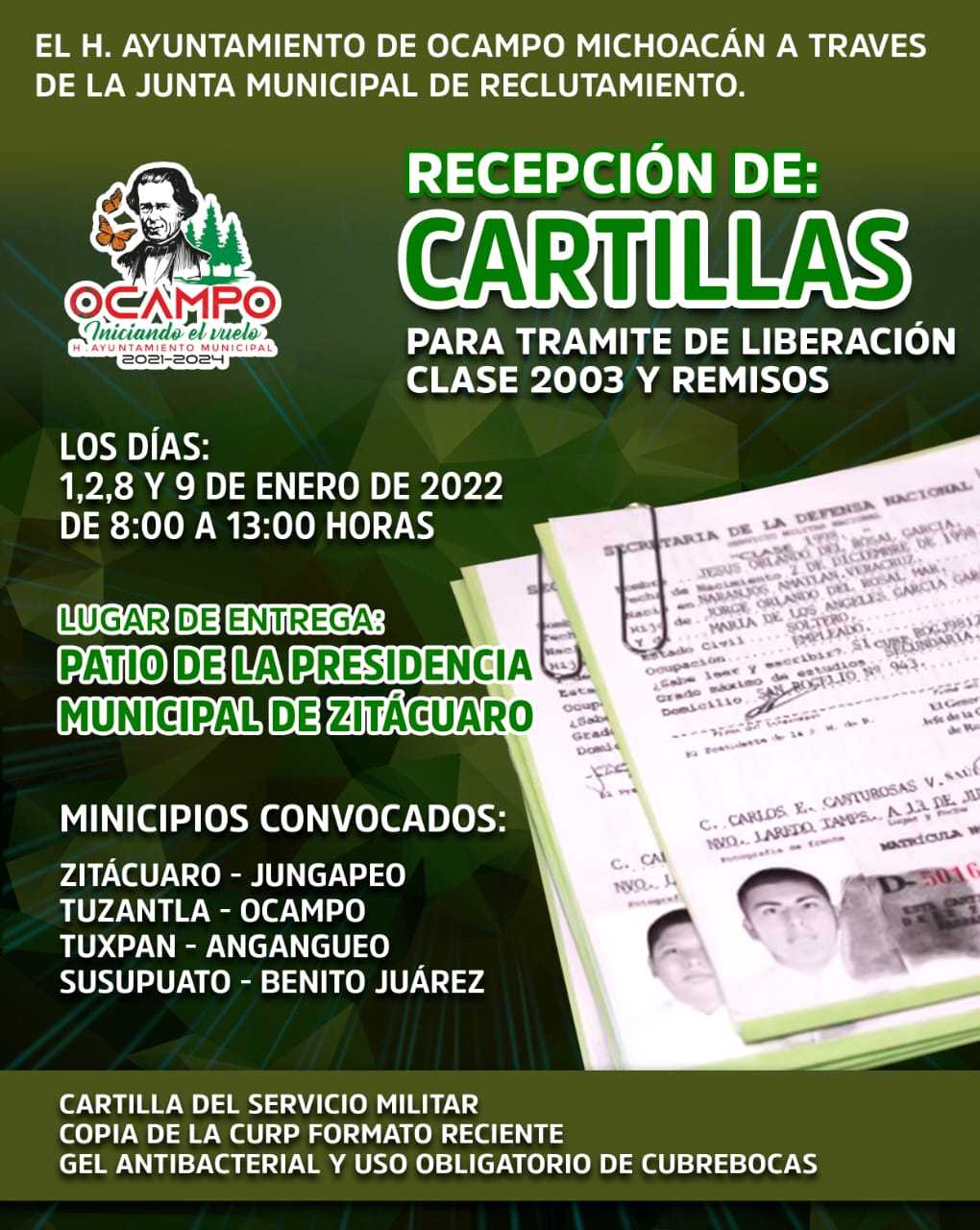 Ayuntamiento de Ocampo informa a los jóvenes Ocampenses que liberaran la cartilla militar