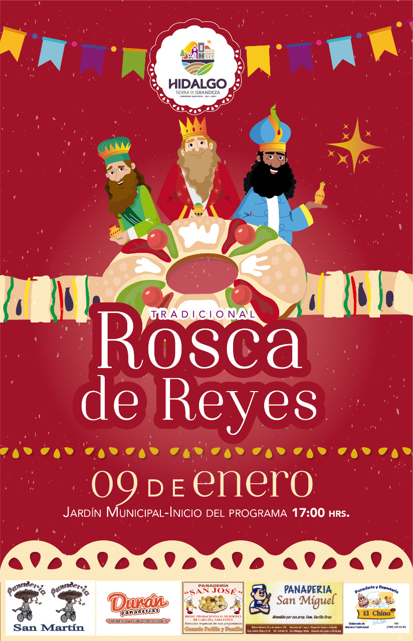 9 de enero, Monumental Rosca de Reyes 2022 a las 17:00 horas en el Jardín Principal
