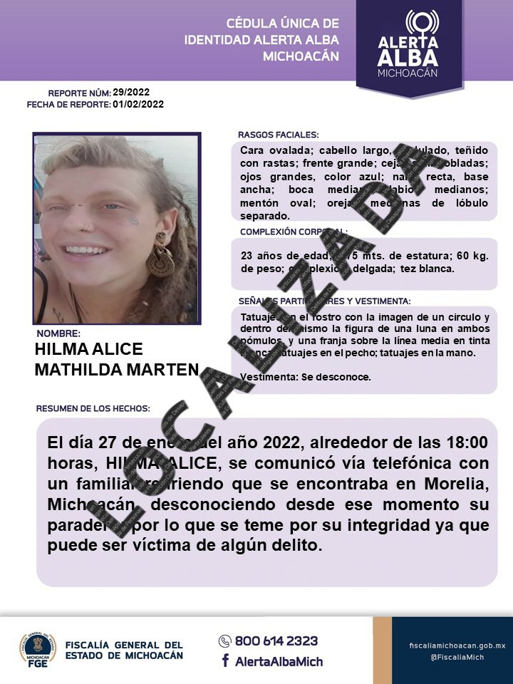 Desactiva FGE Alerta Alba, tras localizar a joven extranjera que fue reportada como desaparecida