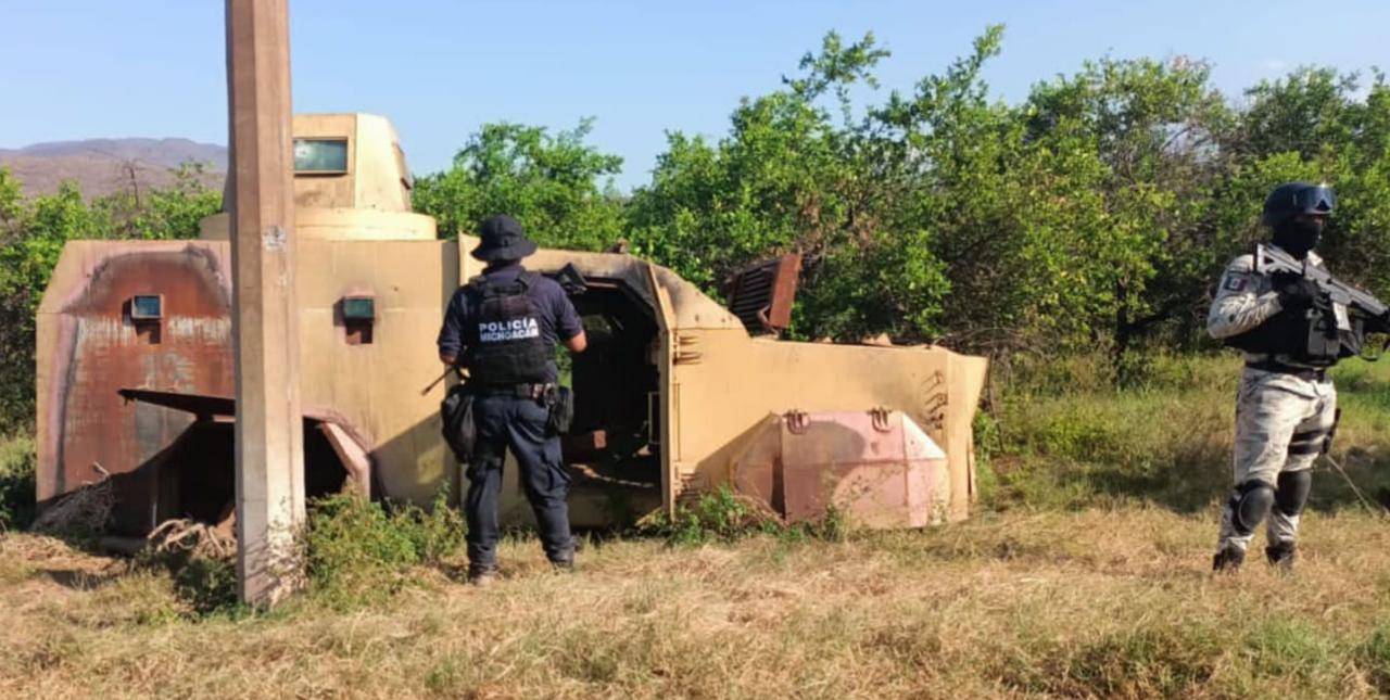 SSP, Sedena y GN  aseguran 2 vehículos con blindaje artesanal y un campamento ilícito.