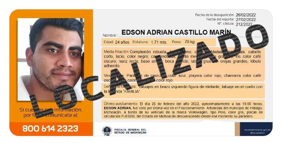 En acción interinstitucional Fiscalía de Michoacán, SEDENA y Policía Michoacán, lograron rescatar sano y salvo a Edson A.