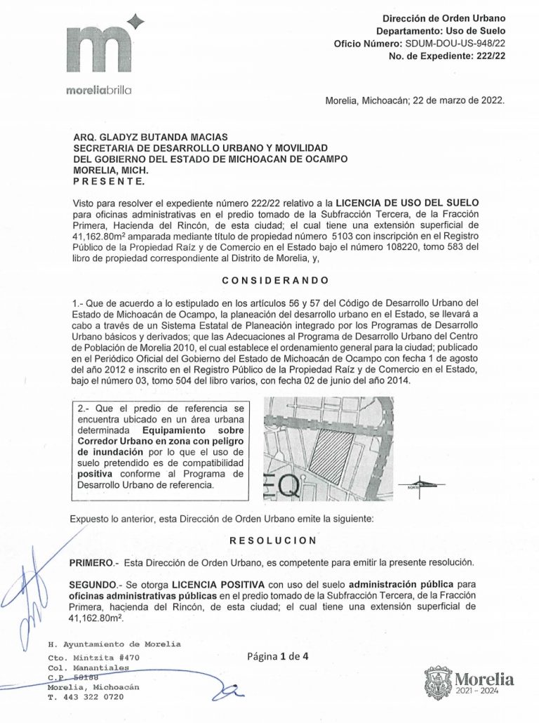 Autoriza Ayuntamiento de Morelia licencia para instalación de oficinas del IMSS, señala Bedolla.