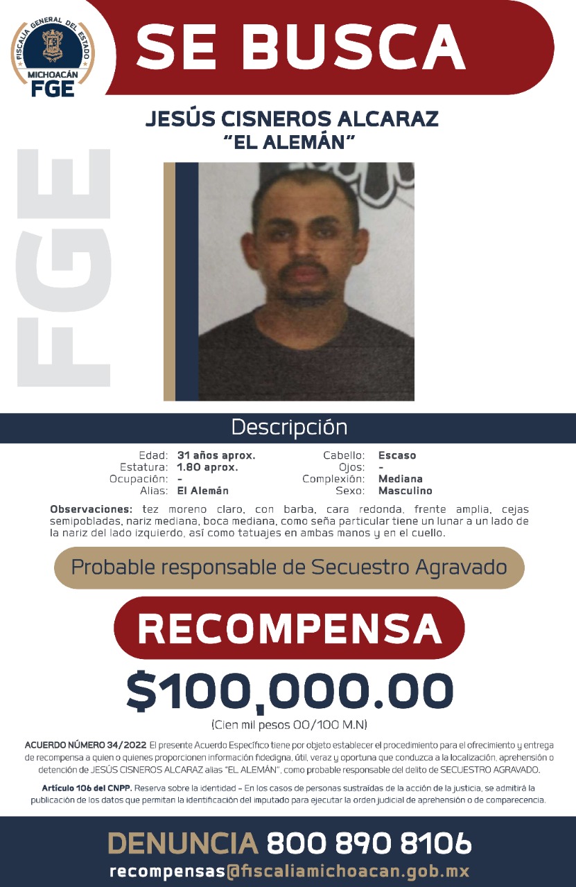 Ofrece FGE recompensa para la detención de tres presuntos responsables del secuestro agravado de una mujer, ocurrido en José Sixto Verduzco