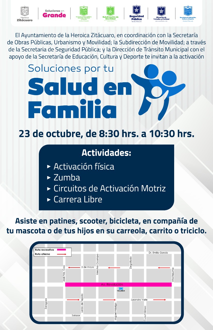 El H. Ayuntamiento de Zitácuaro te invita a participar en las actividades del programa «Soluciones por tu Salud en Familia»