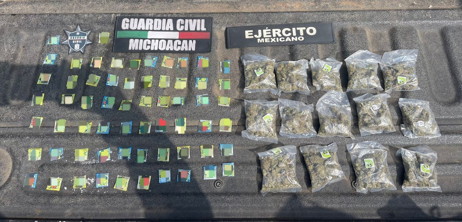 En Uruapan, Guardia Civil y Sedena detienen a tres en posesión de sustancias ilícitas.
