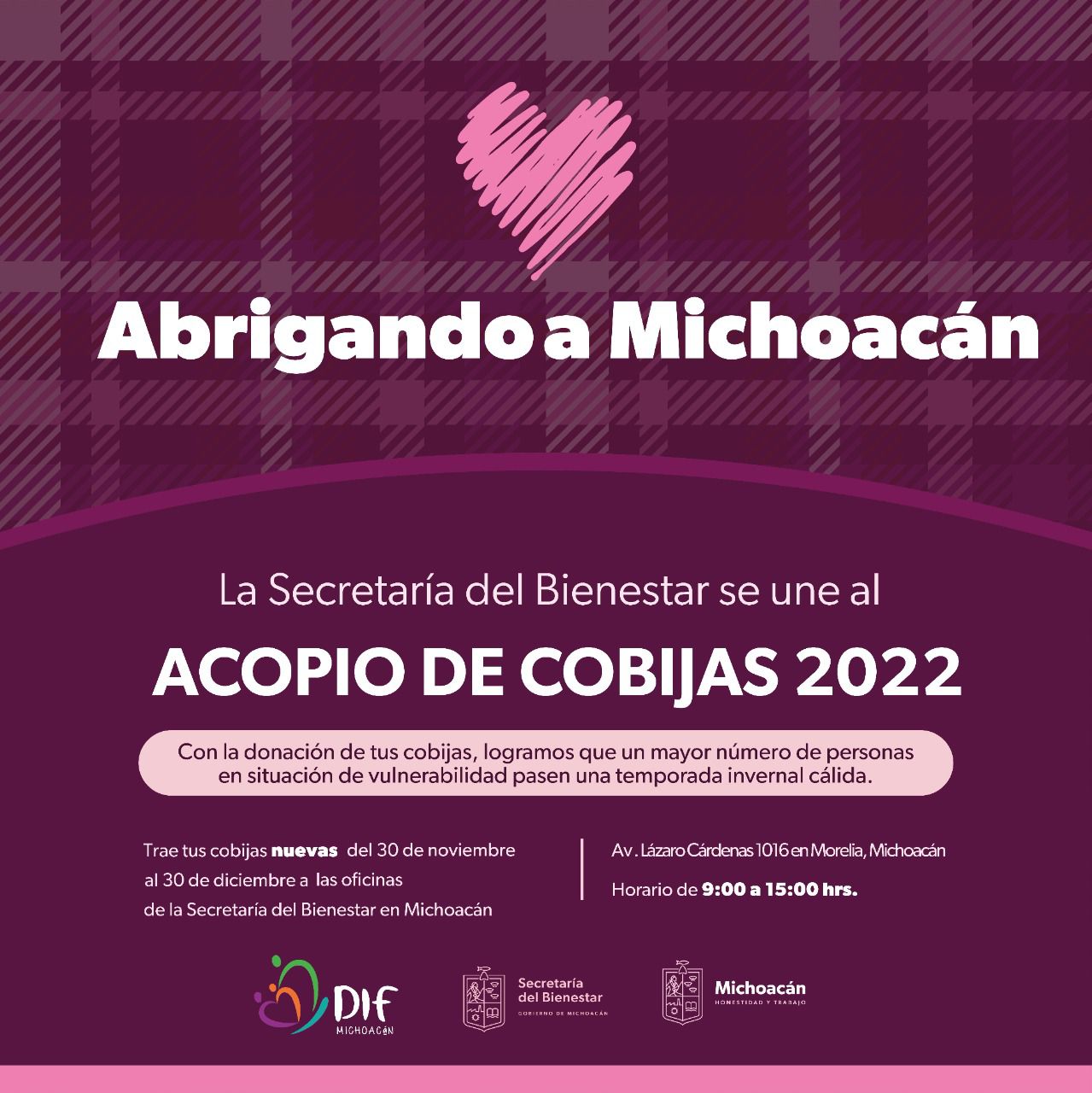 Se suma Sedebi a la colecta “Abrigando Michoacán” como sede de acopio