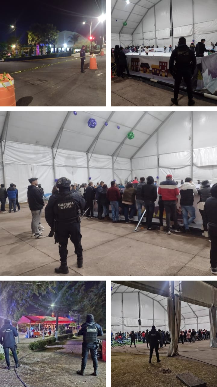 Guardia Civil monta operativo para brindar seguridad en la pista de hielo en «La Alameda» en Cd. Hidalgo