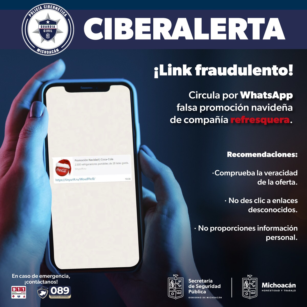 SSP alerta sobre virus en redes sociales disfrazado de promoción de Coca-Cola