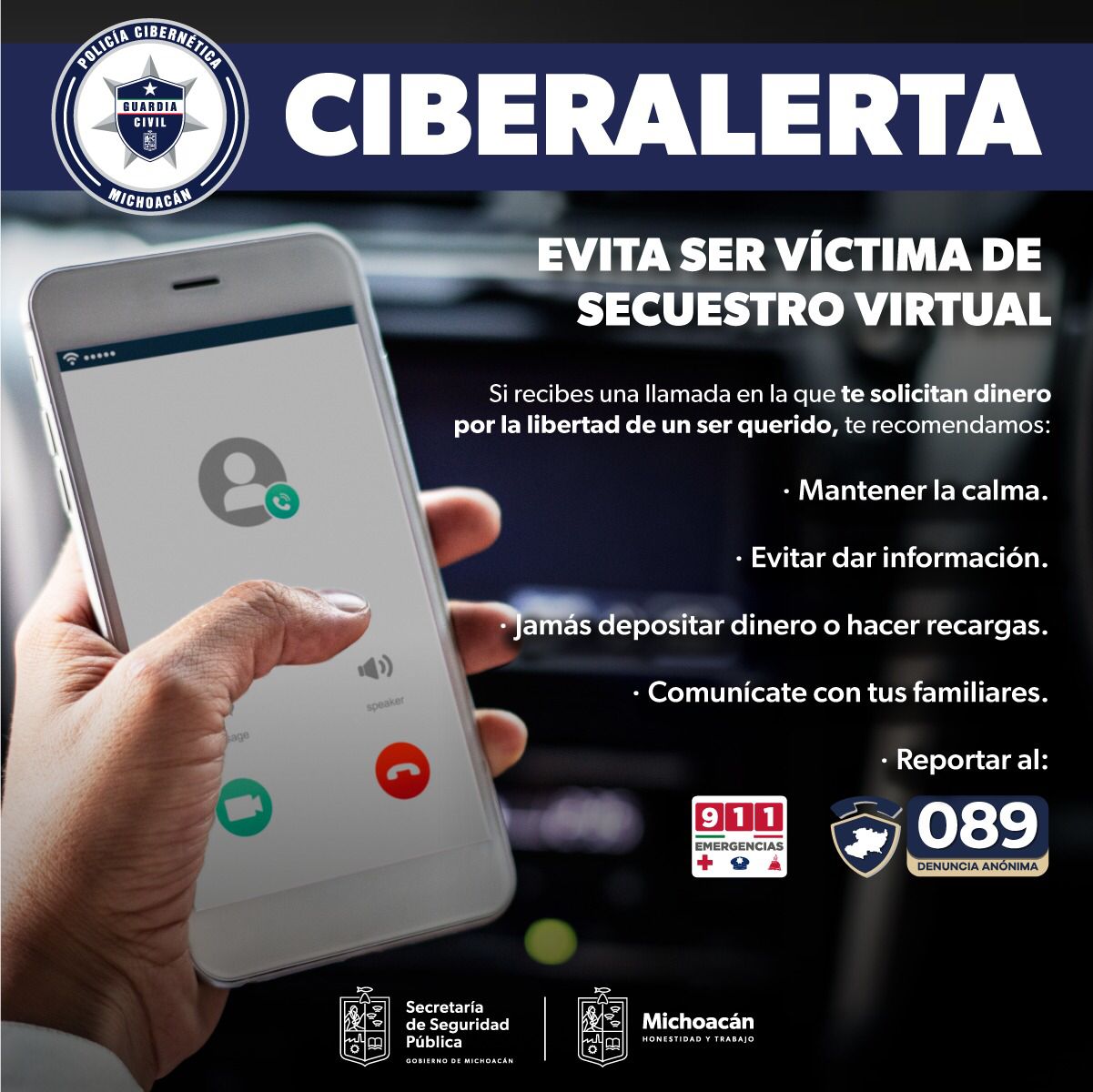 SSP emite recomendaciones para evitar ser víctima de secuestro virtual