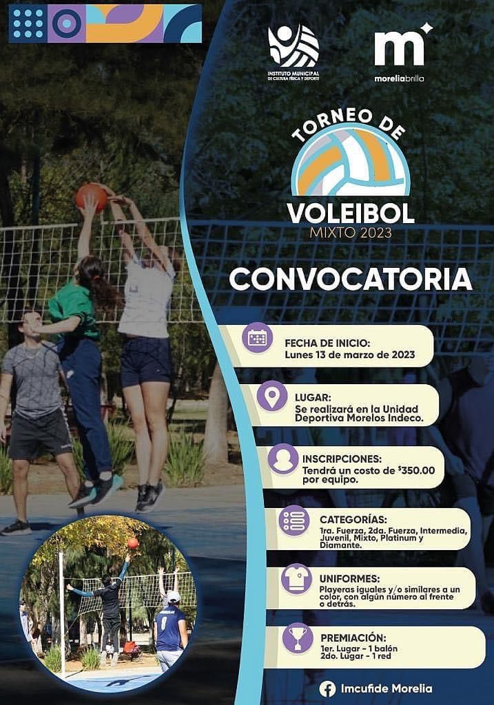 Convoca Ayuntamiento de Morelia a Torneo de Voleibol Mixto