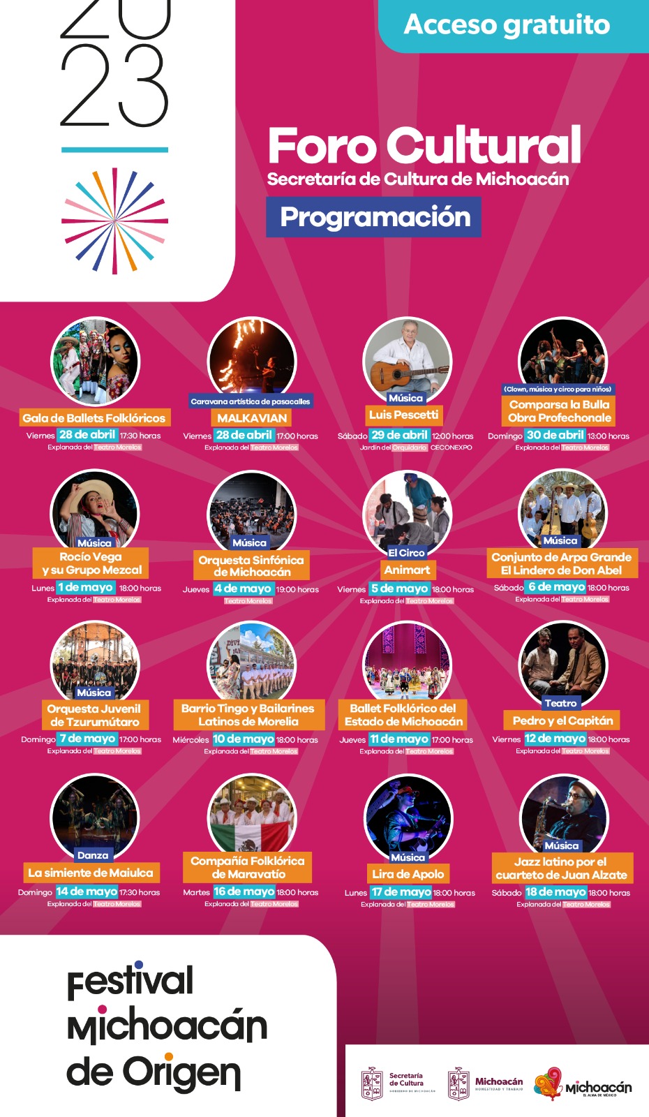 Más de 16 funciones ofrecerá el foro cultural del Festival Michoacán de Origen