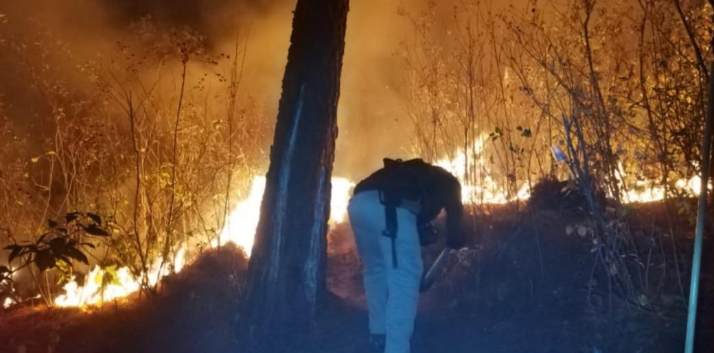En Angangueo, Guardia Civil brinda apoyo y sofoca incendio forestal