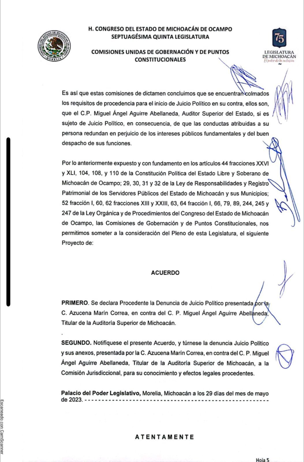 Declaran procedente Juicio Político contra Aguirre Abellaneda