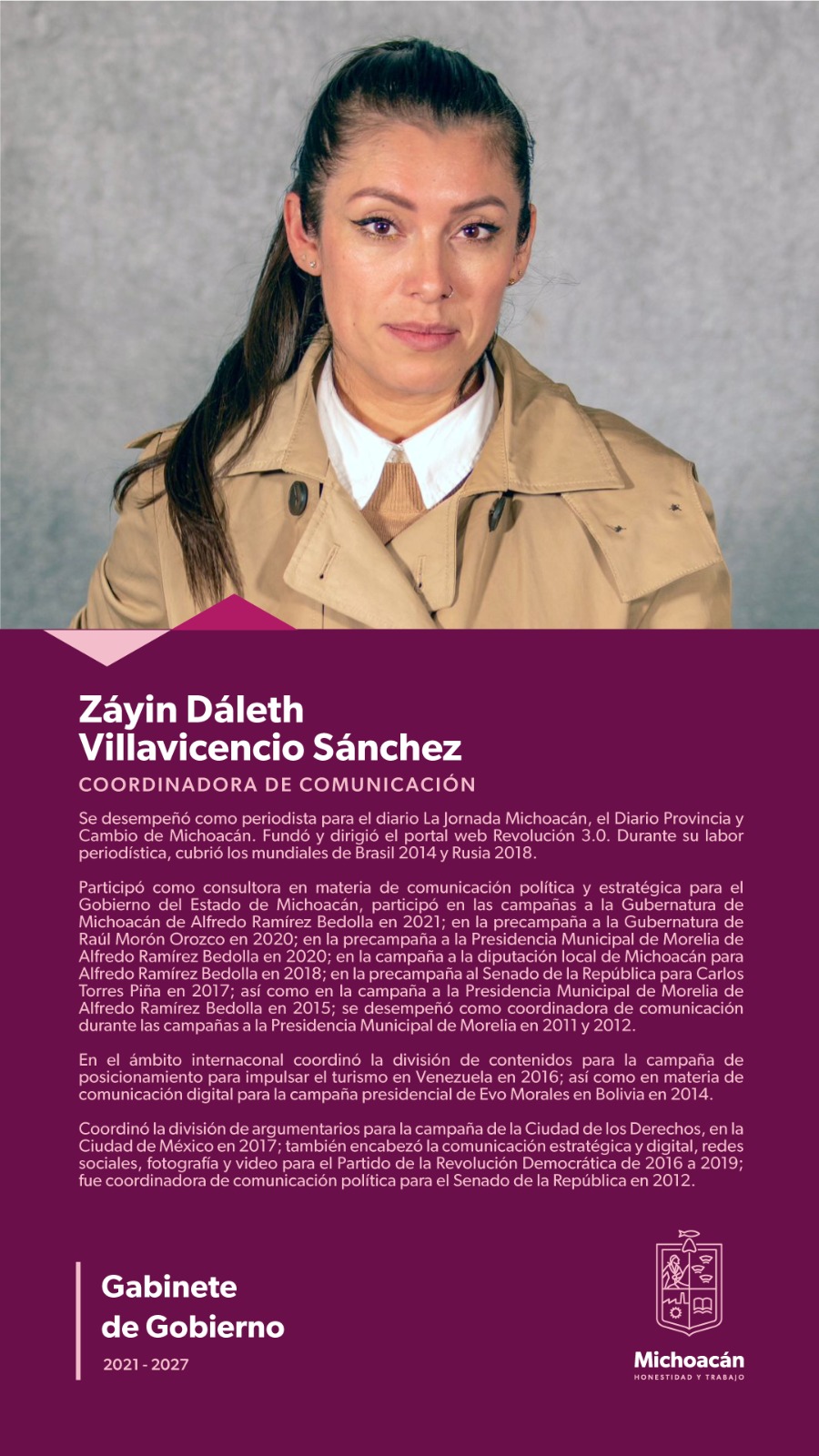 Asume Záyin Villavicencio la Coordinación General de Comunicación Social de Michoacán.