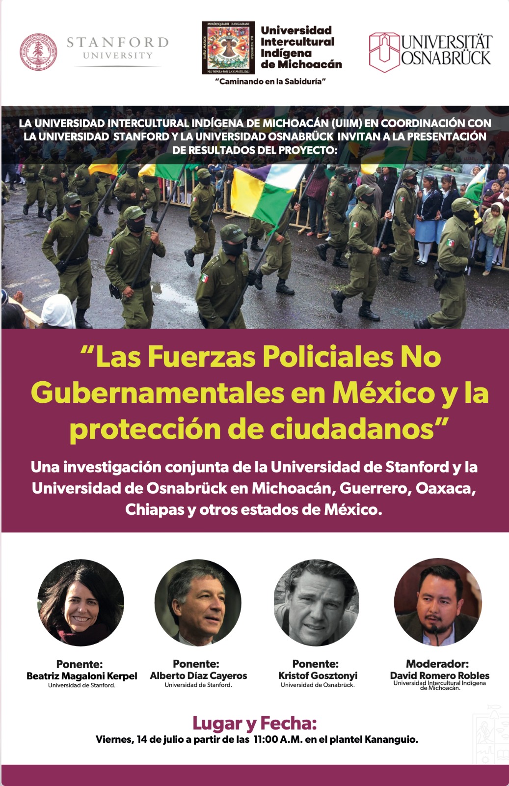 Presentará UIIM investigación sobre fuerzas policiales no gubernamentales.