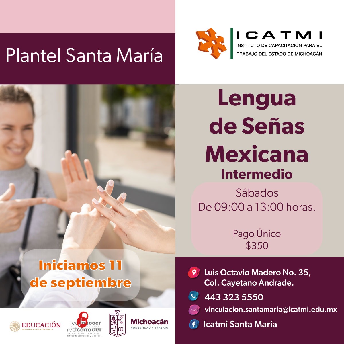 Icatmi ofrece curso de Lengua de Señas Mexicana en 2 planteles de Morelia