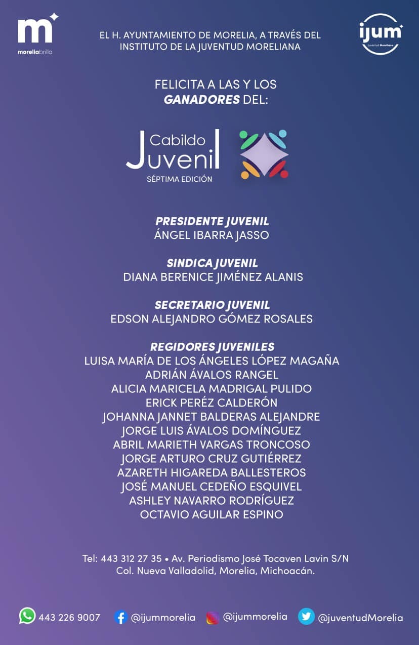 Anuncia IJUM ganadores del Cabildo Juvenil de Morelia.