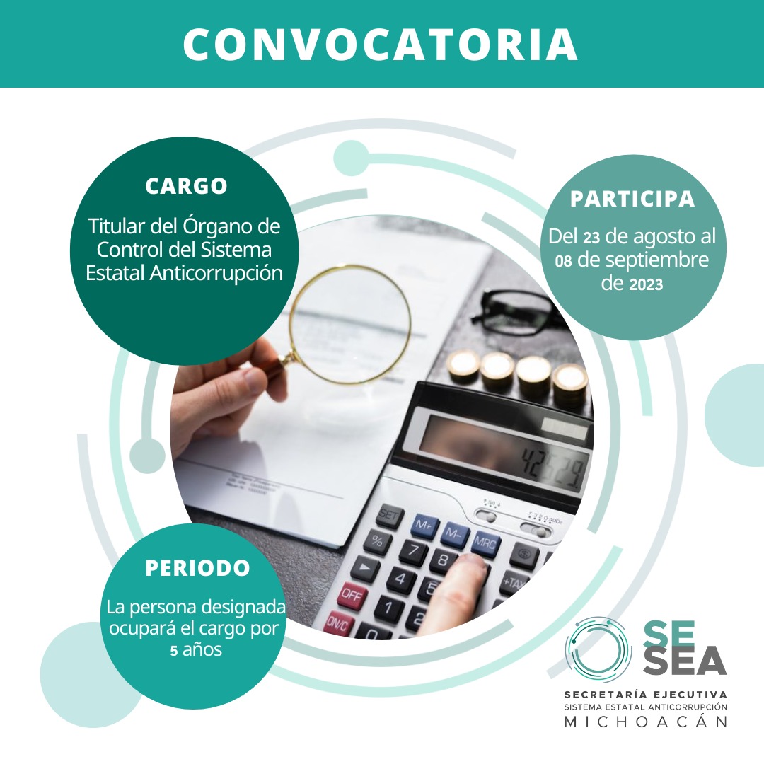Abren convocatoria para titular del Órgano de Control del Sistema Estatal Anticorrupción