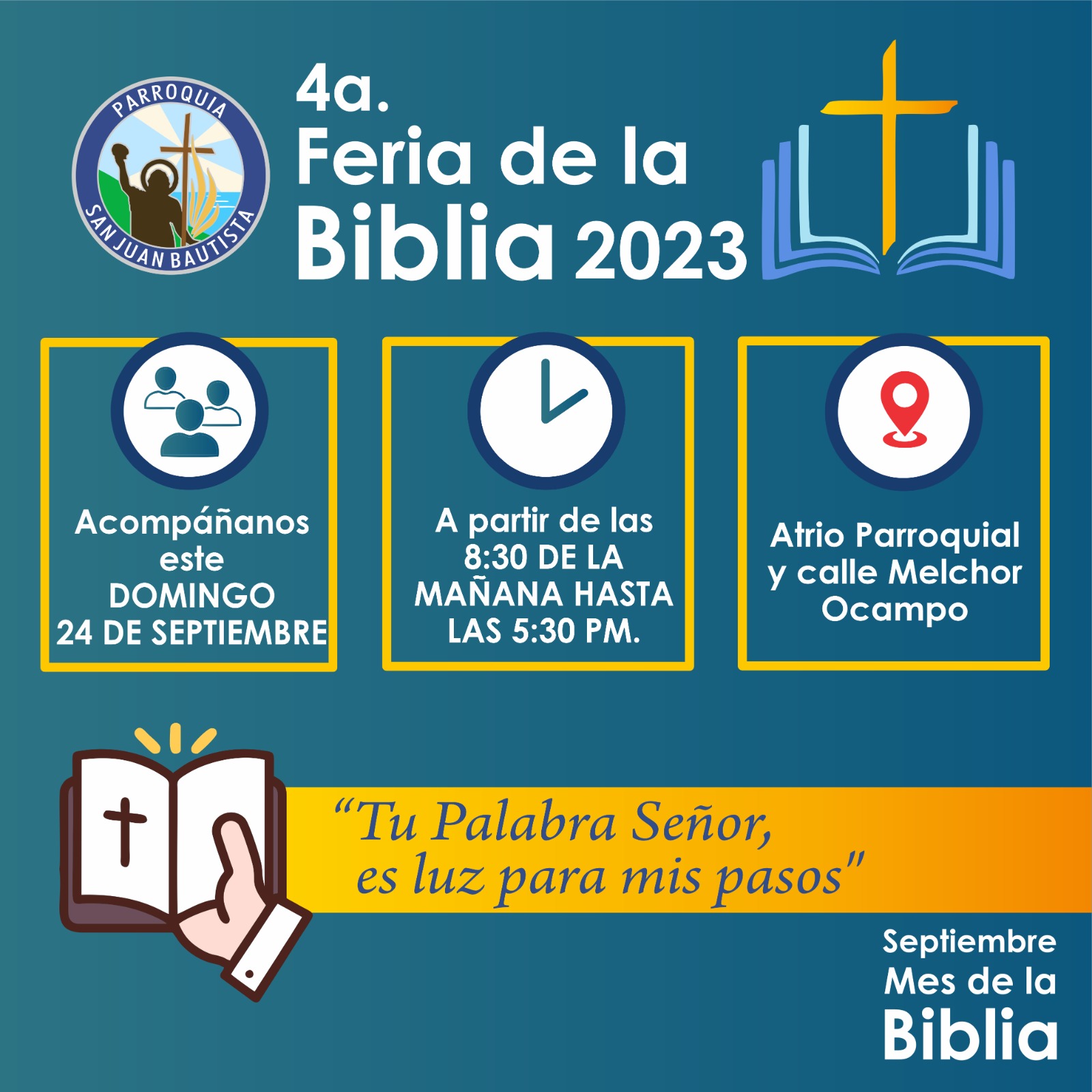 En Parroquia de San Juan Bautista se realizará la 4ta. Feria de la Biblia