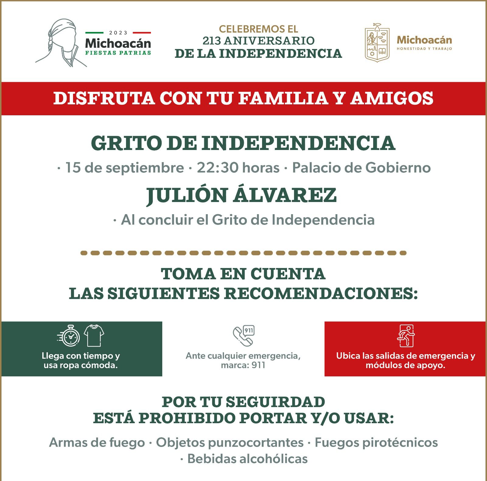 Disfruta en familia el Grito de Independencia, la música de Julión y el espectáculo de pirotecnia.