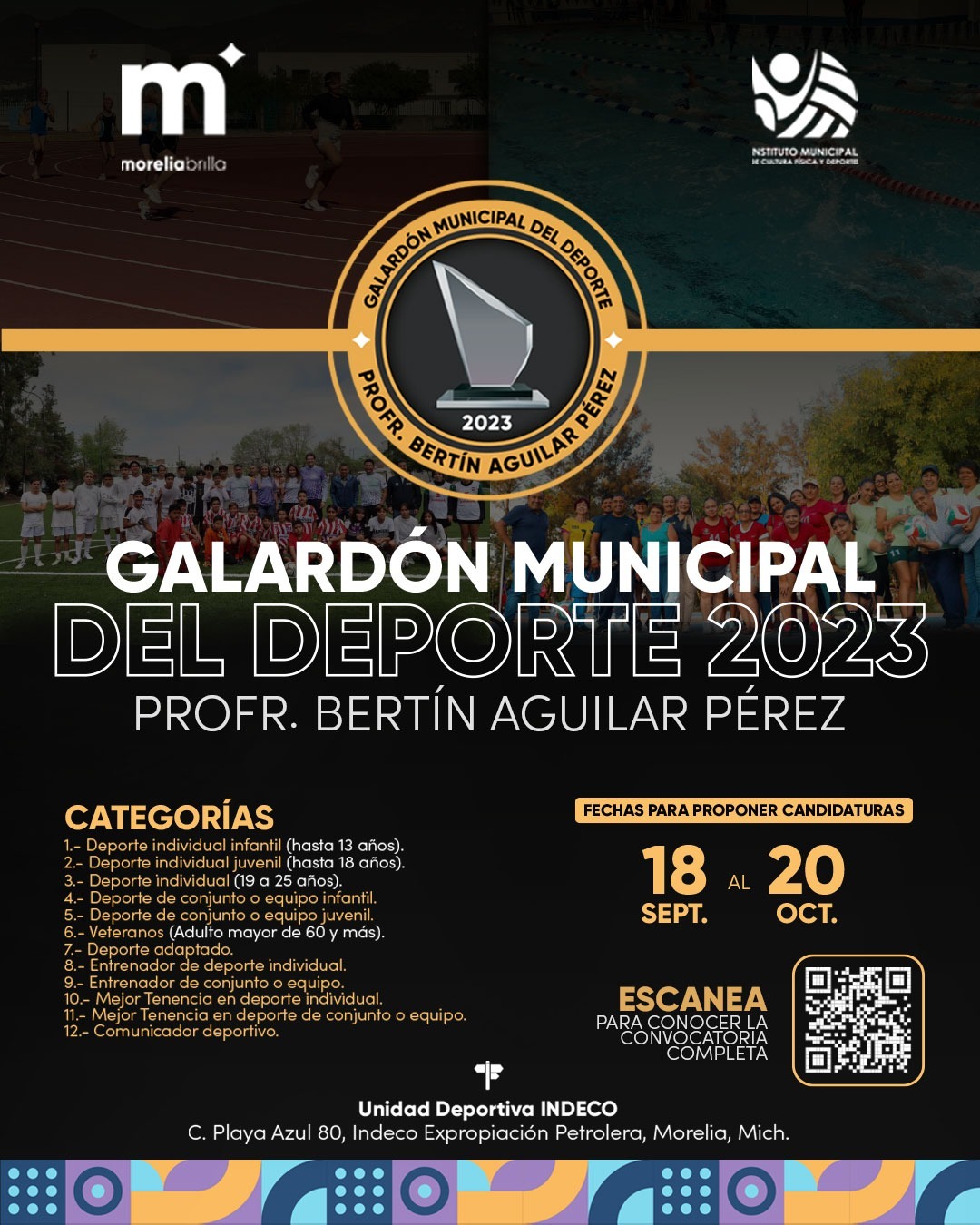 Lanza Gobierno de Morelia convocatoria para el Galardón Municipal del Deporte “Bertín Aguilar Pérez” 2023.
