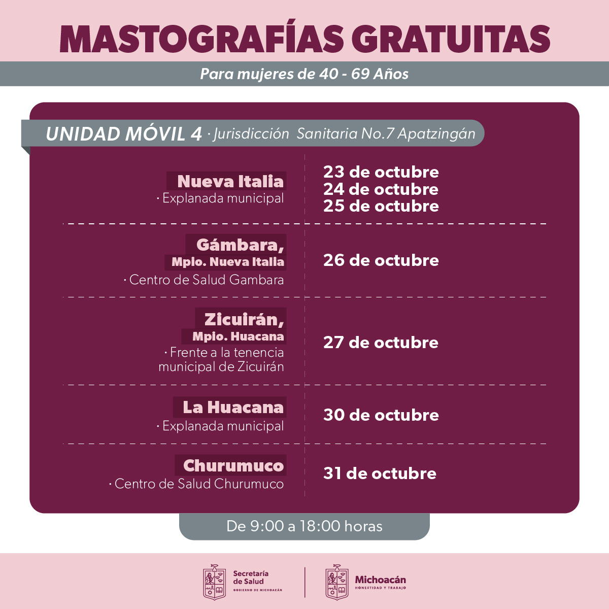 SSM anuncia mastografías gratuitas en 19 municipios de Michoacán