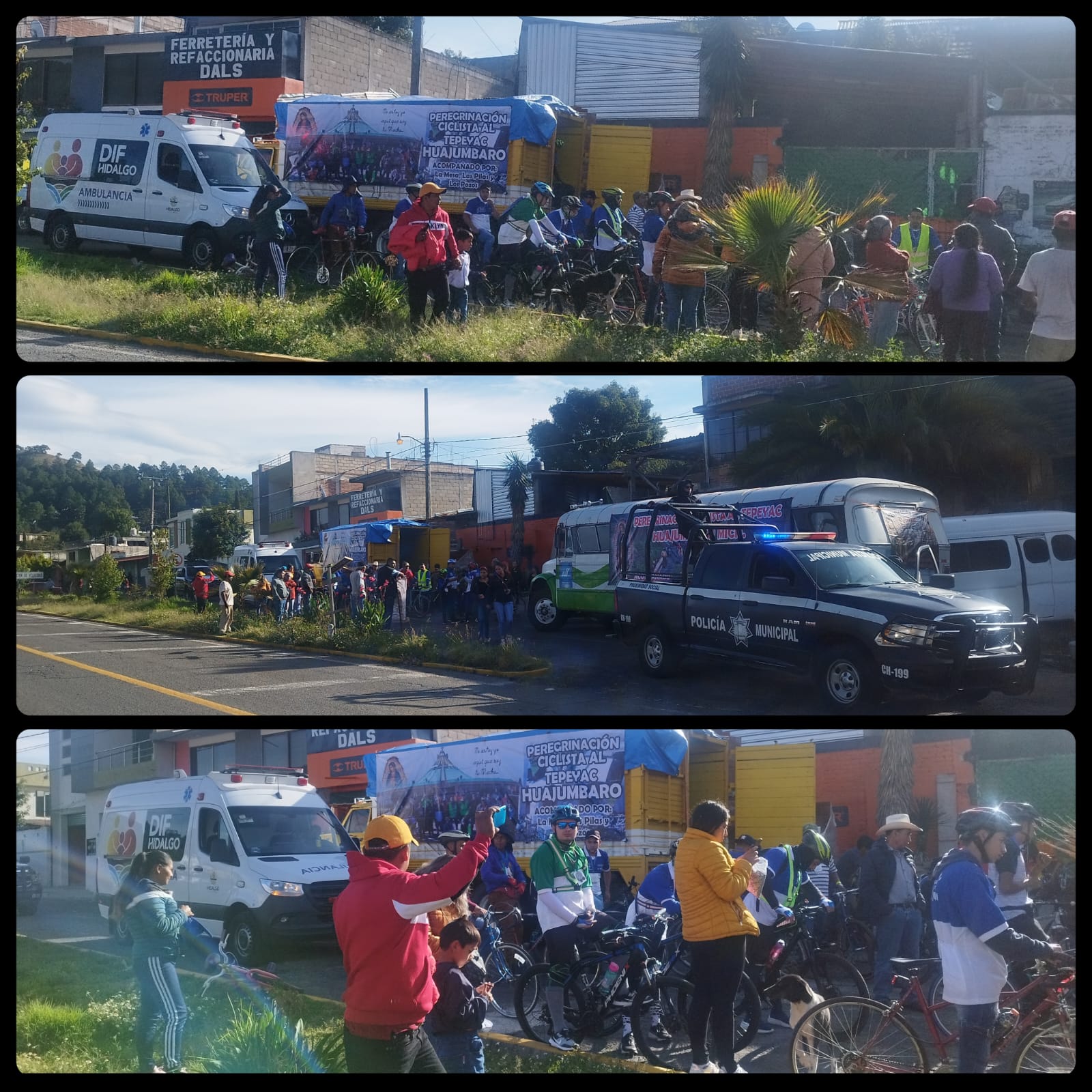 Guardia Civil de Cd. Hidalgo brinda apoyo a peregrinos ciclistas.