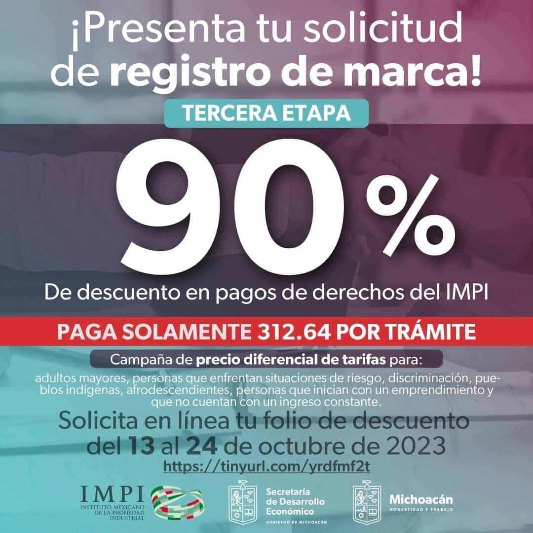 Regresa campaña de 90% de descuento en registro de marca ante el IMPI: Sedeco.