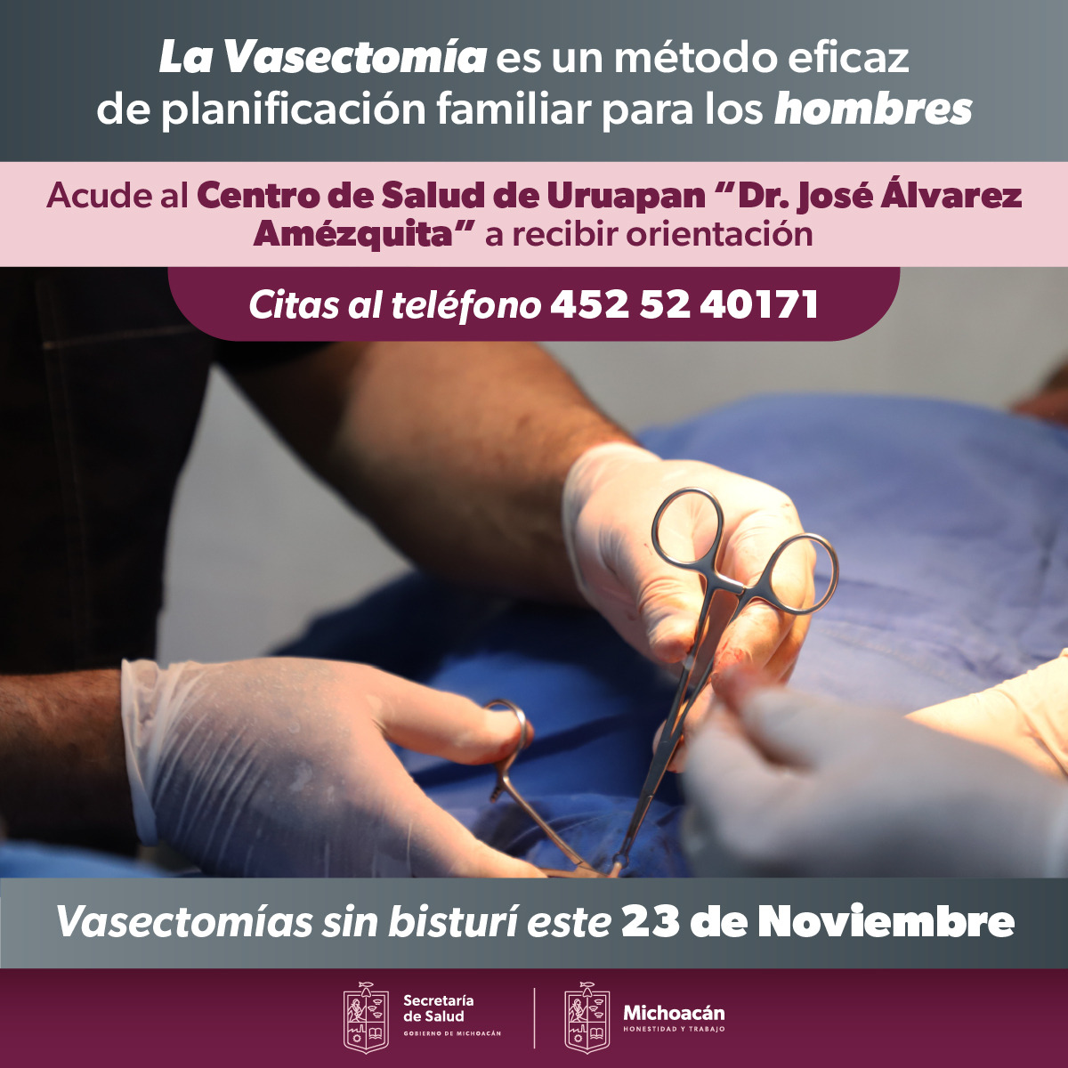 SSM anuncia jornada gratuita de vasectomía sin bisturí en Uruapan