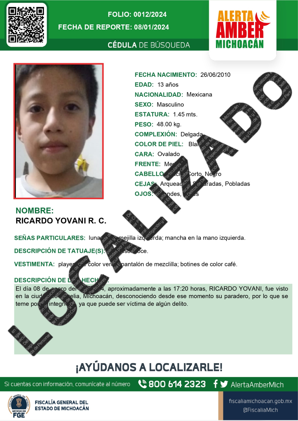Localiza FGE a niña de 7 años reportada como desaparecida en Zitácuaro
