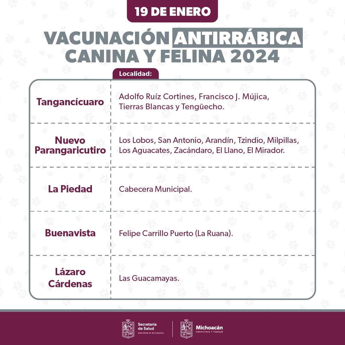 SSM anuncia vacunación antirrábica para perros y gatos en 14 municipios.