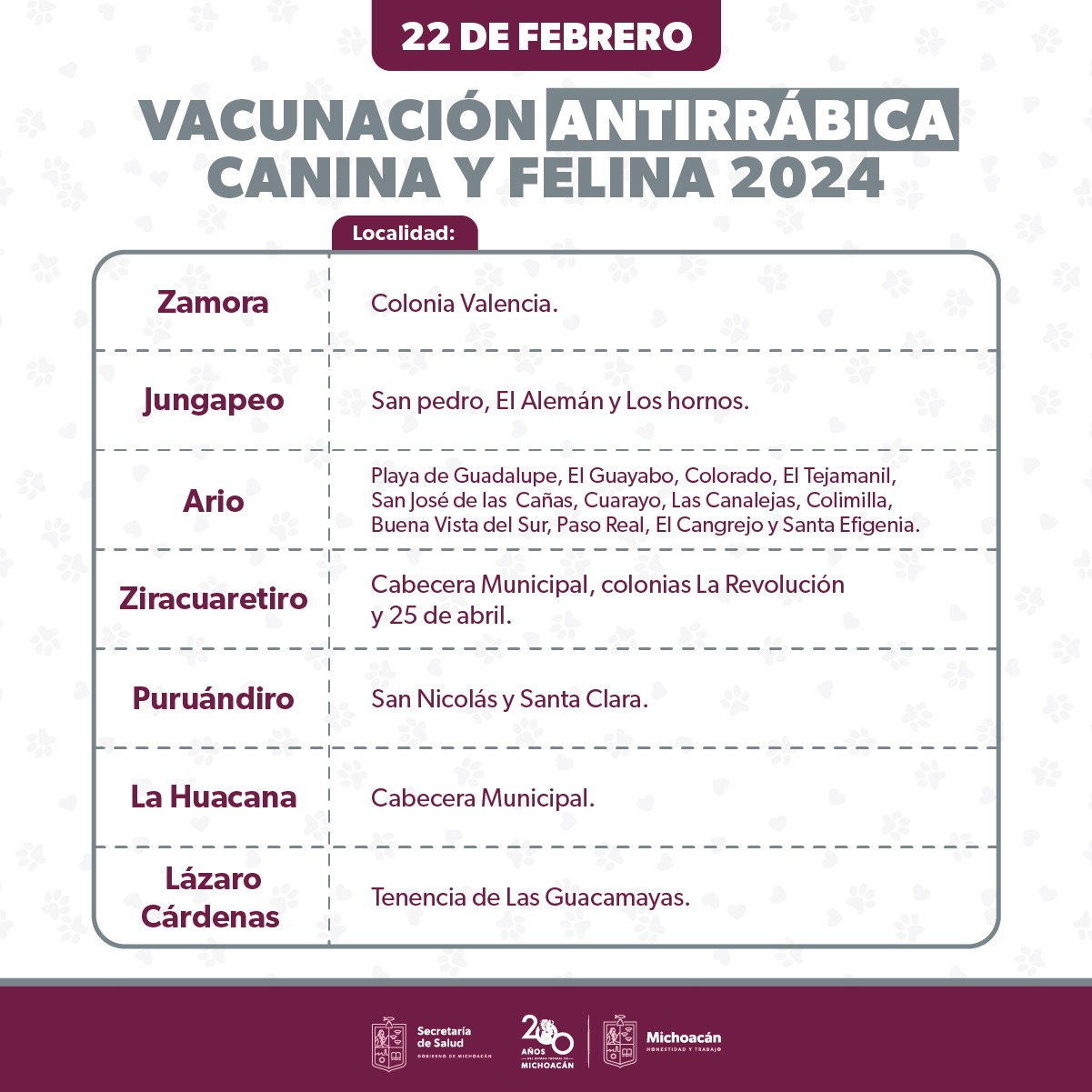 Anuncia SSM vacunación antirrábica en 8 municipios