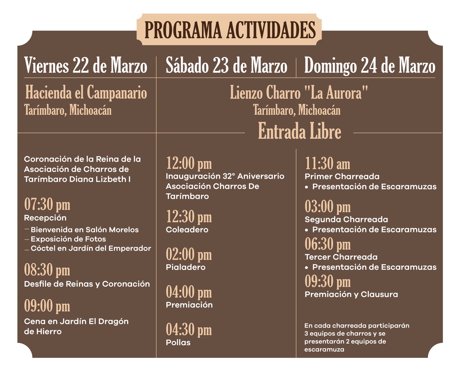 Asociación de Charros de Tarímbaro celebrará su 32 aniversario