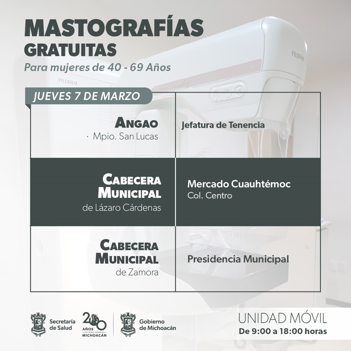 SSM realizará mastografías en 4 municipios de Michoacán