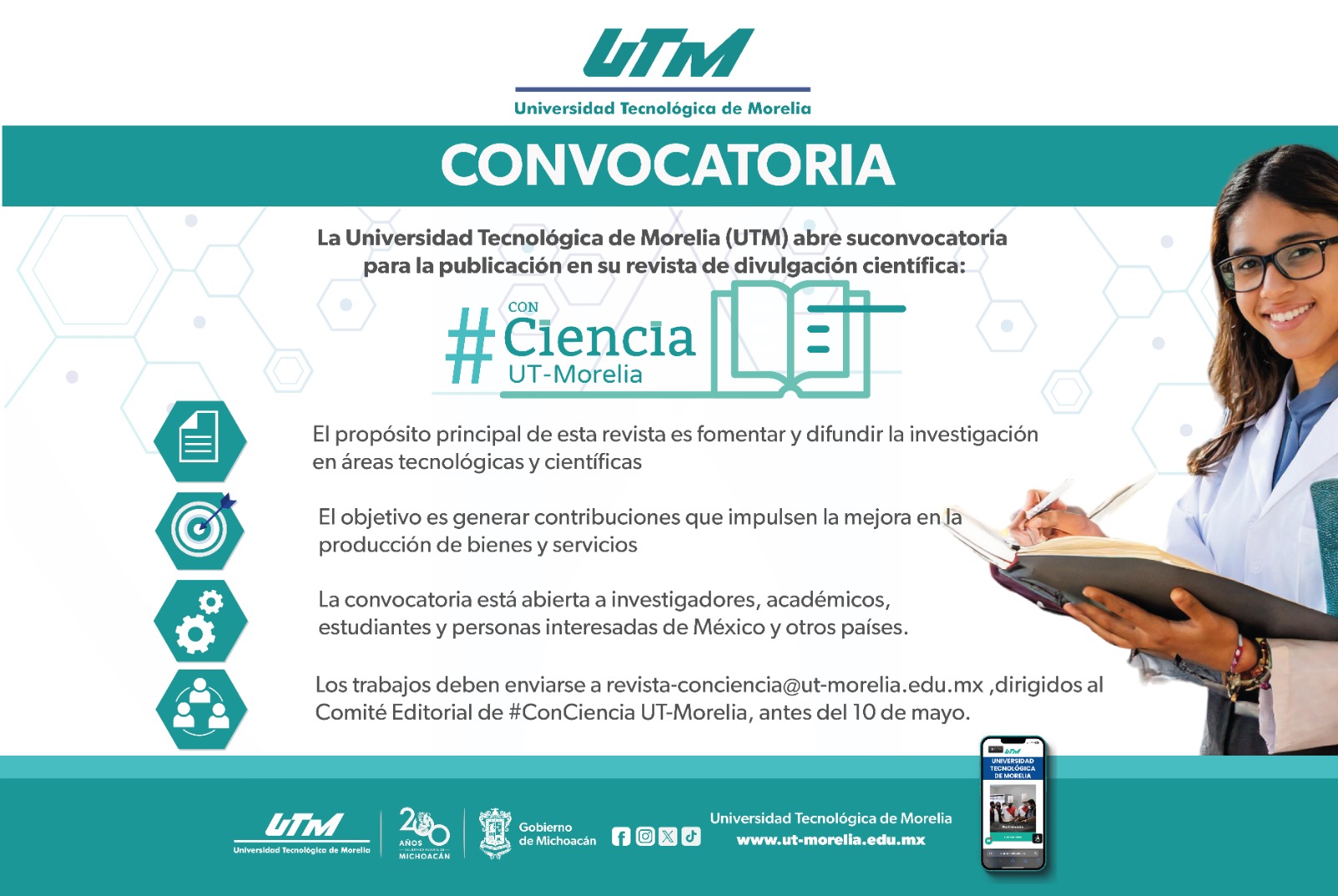 UTM abre convocatoria para su revista de divulgación científica #ConCiencia UT-Morelia