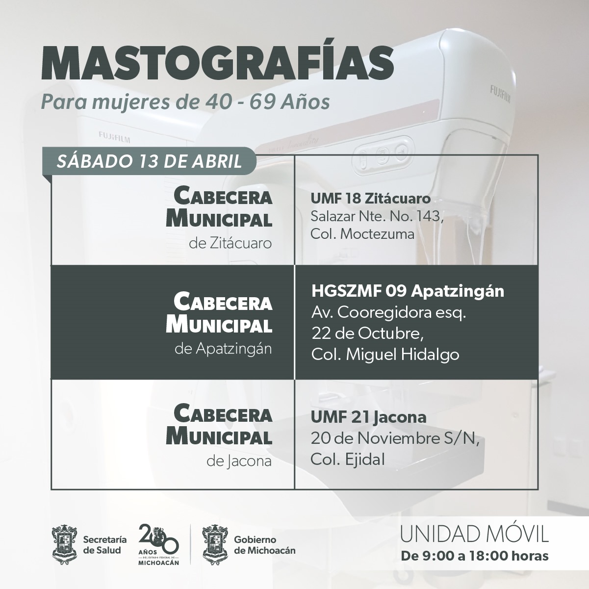 SSM realiza mastografías gratuitas en Buenavista